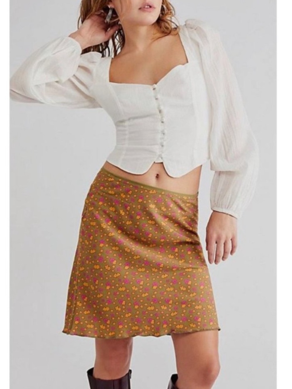 Free People IRL Mini Skirt, Olive Floral, 8, NWOT